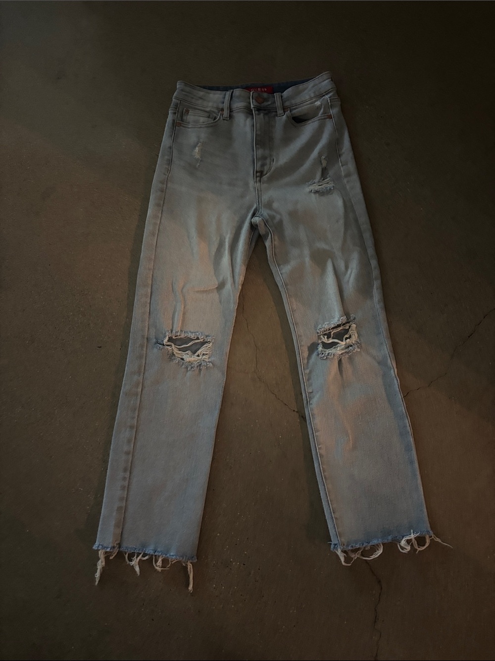 Guess Light Blue Straight Leg Ripped Jeans